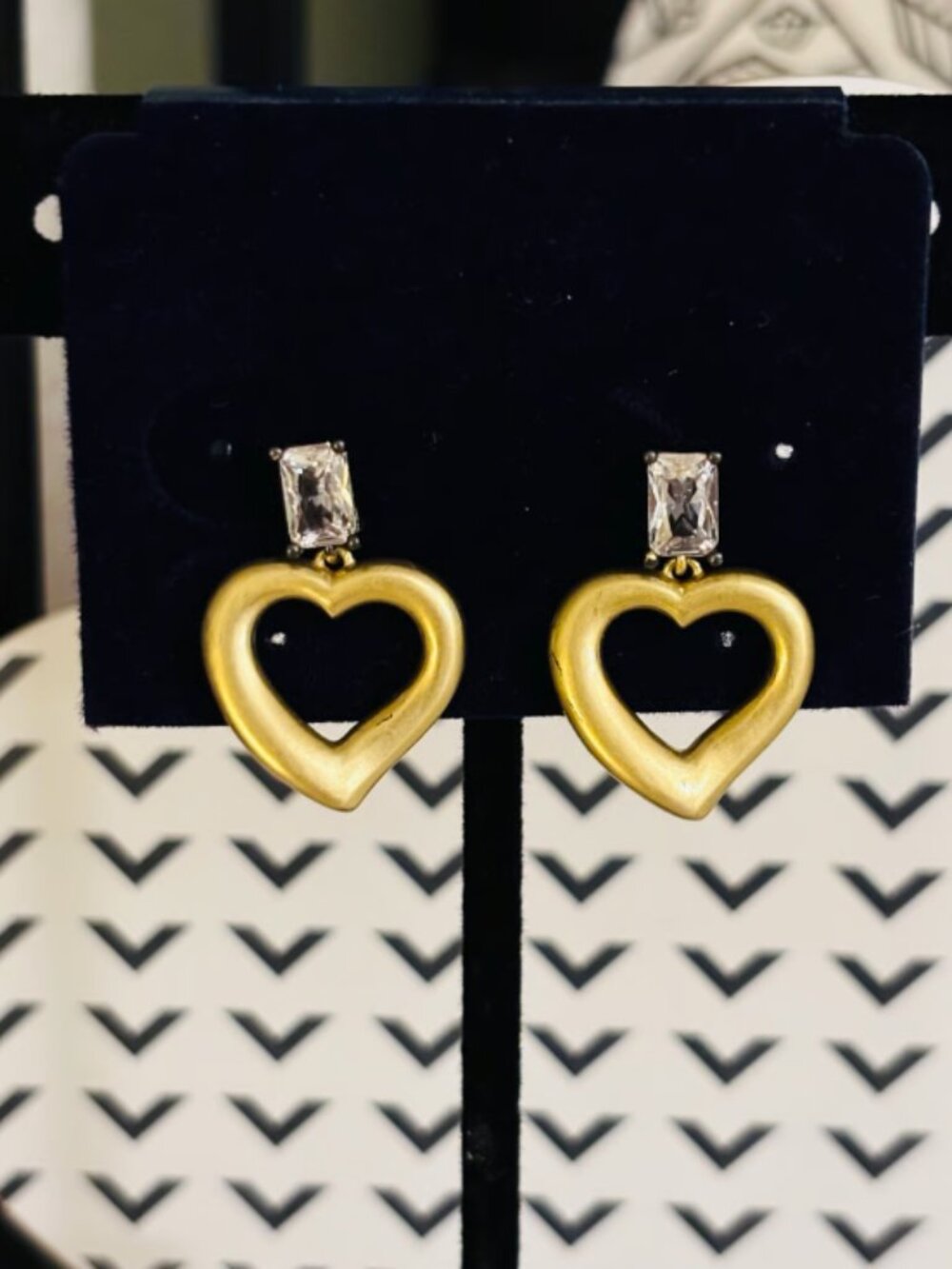 Matte Gold and CZ Heart Earrings